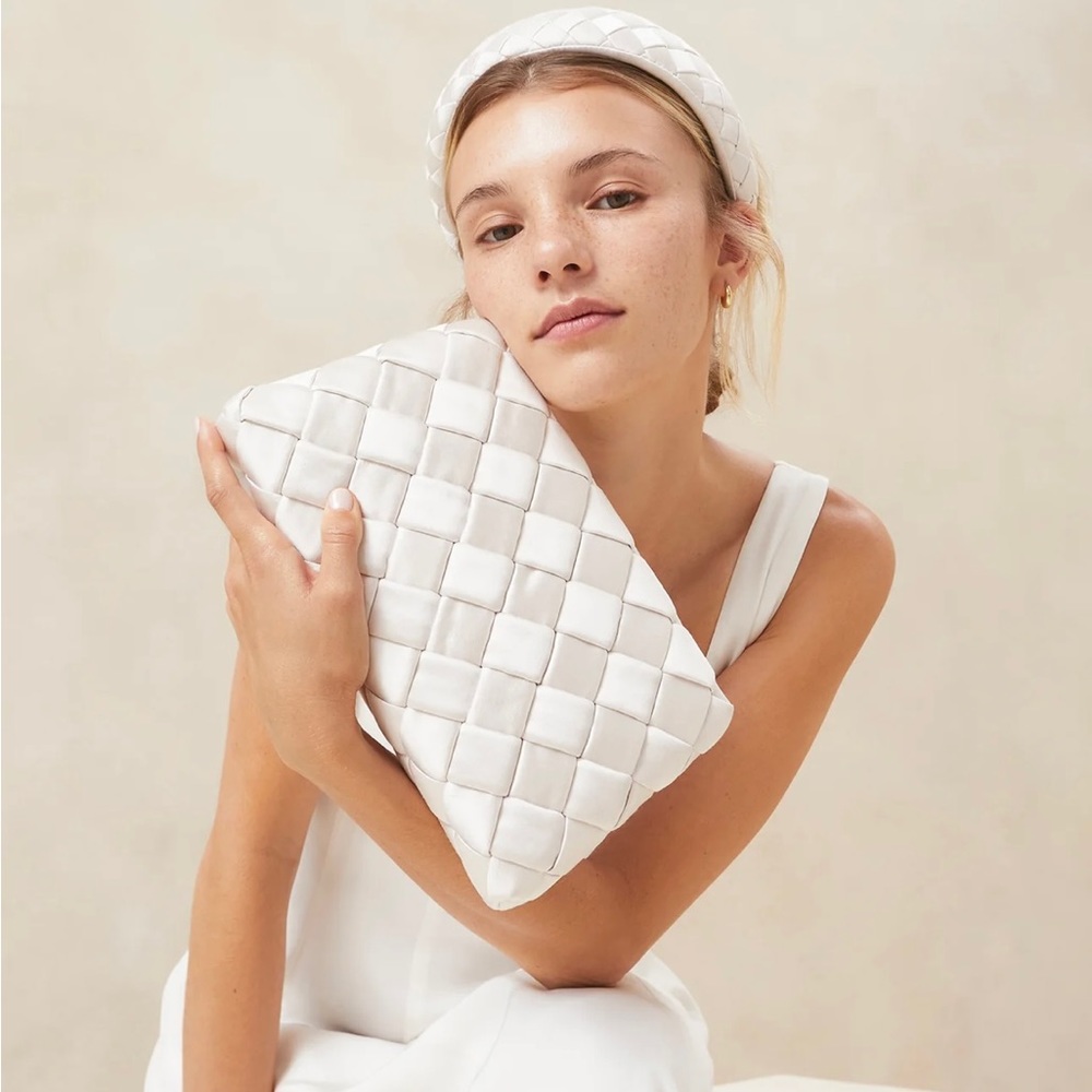 Loeffler Randall Aviva Cream Woven Puff Clutch